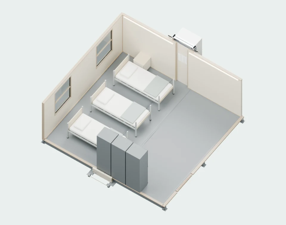 Three beds in an open FORTS 38 sleeping room