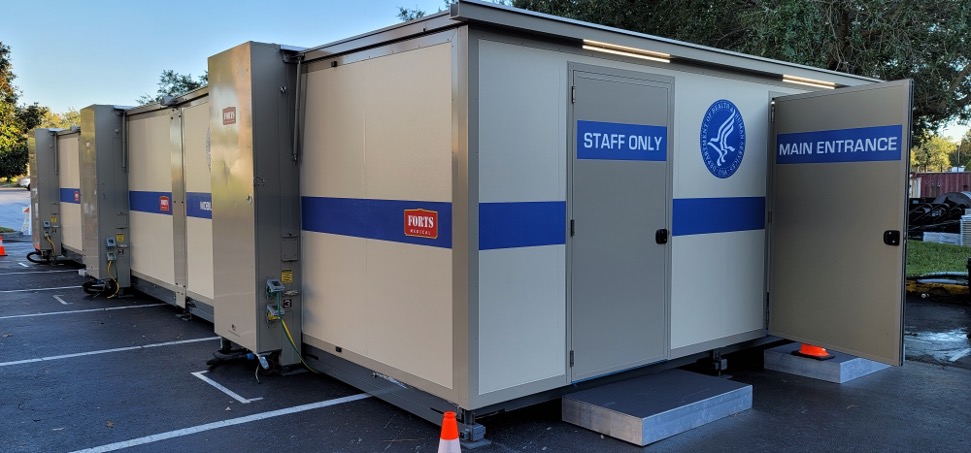 Three actual FORTS 38 shelters directly connected in a tandem facility