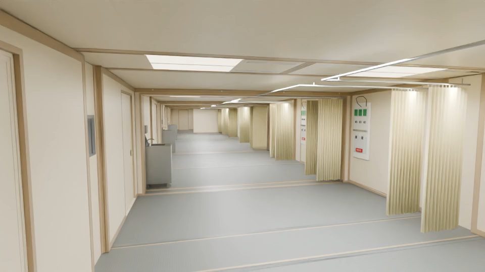 Furnished hospital ward — initial view