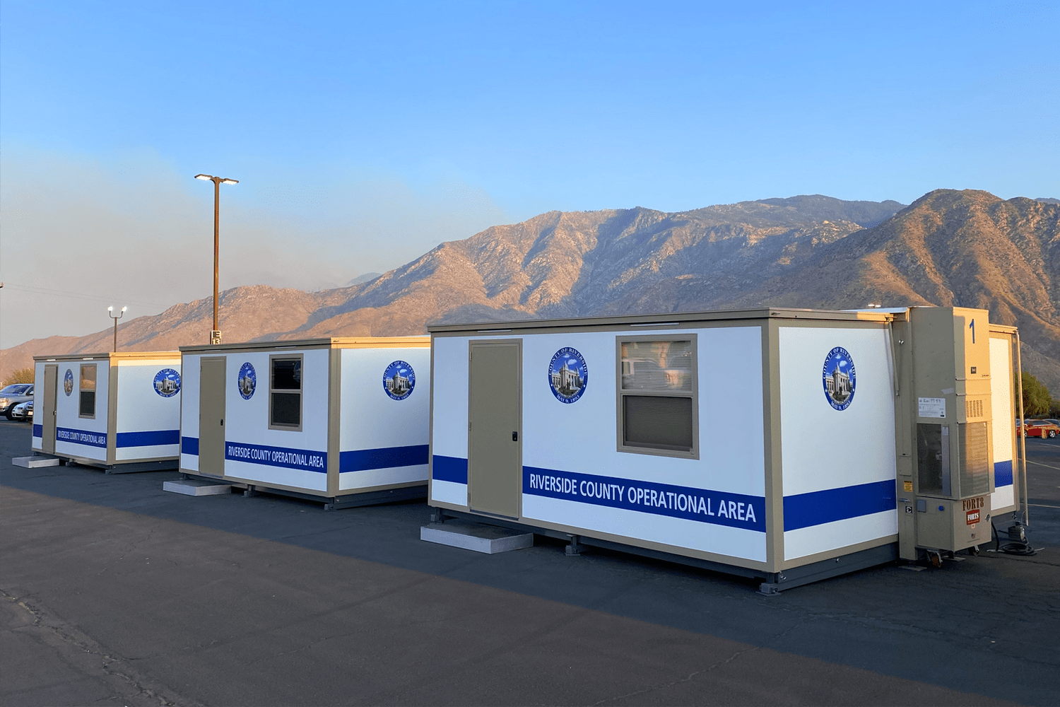 FORTS shelters used by Riverside County Operational Area, deployed together at a field site